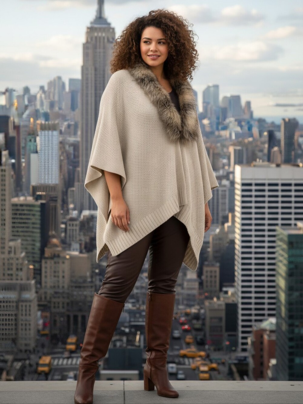 Merona Cream Knit Poncho with Faux Fur Collar